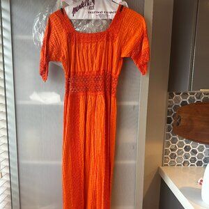 Vintage 1970's Orange Mexican Wedding Maxi Dress